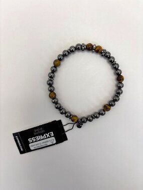 Express Mens Tigers Eye & Hematite Natural Stone Stretch Bracelet NEW